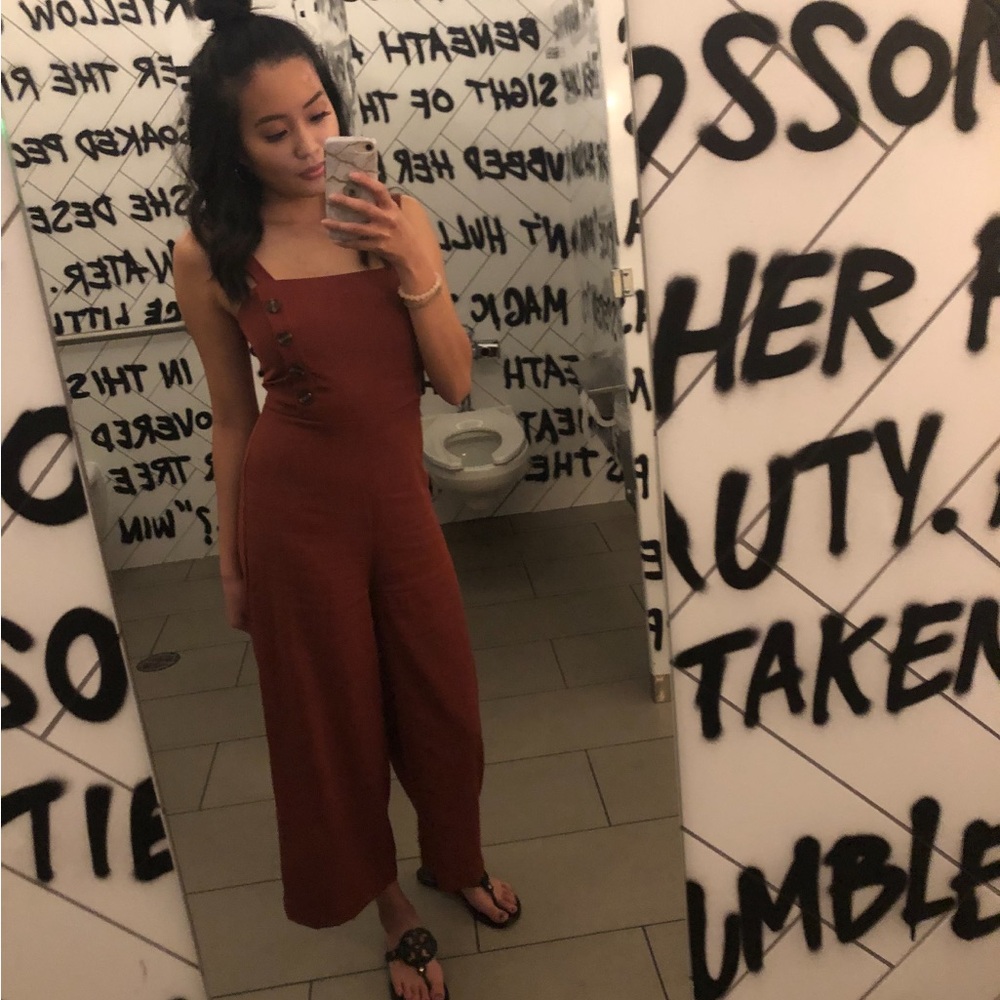 La Hearts Rust Jumpsuit with Button Accents